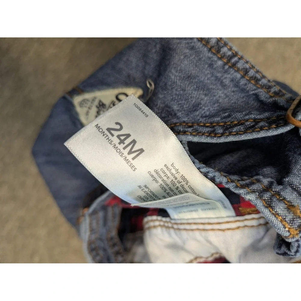 OshKosh B'gosh Denim Overalls Kid's‎ 24M Blue Plaid Lined Adjustable Straps